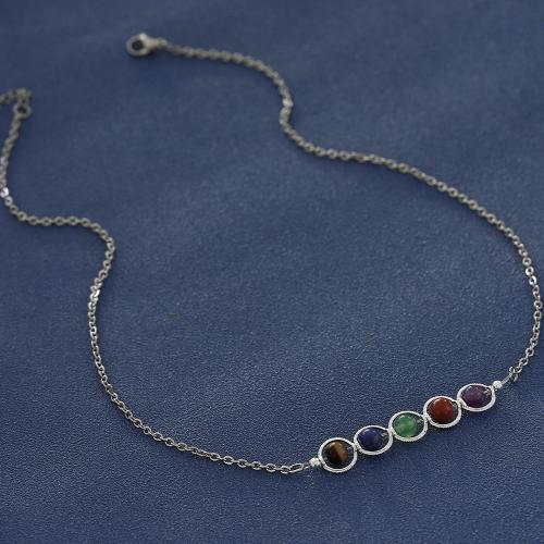 Stainless Steel Jewelry Necklace, 304 Stainless Steel, with Gemstone, with 1.97 Inch extender chain, handmade, fashion jewelry & for woman .6 Inch 