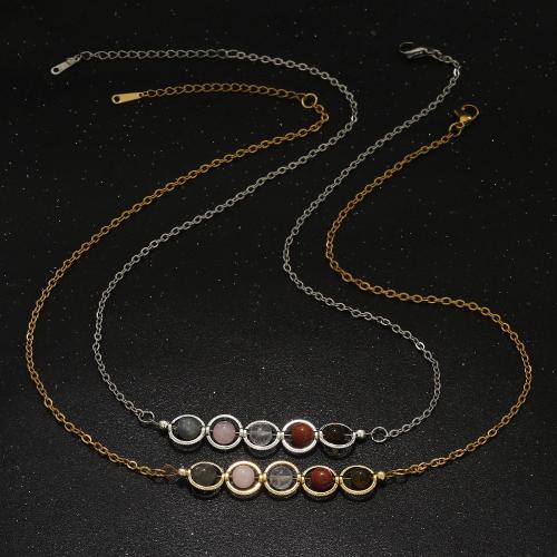 Collier de bijoux en acier inoxydable, Acier inoxydable 304, avec pierre gemme, avec 1.97 Inch chaînes de rallonge, fait à la main, bijoux de mode & pour femme, plus de couleurs à choisir .6 pouce, Vendu par PC[