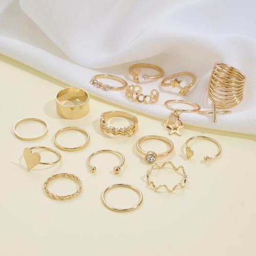 Zink-Legierung Ring Set, Zinklegierung, plattiert, 18 Stück & für Frau & mit Strass, Goldfarbe, verkauft von setzen