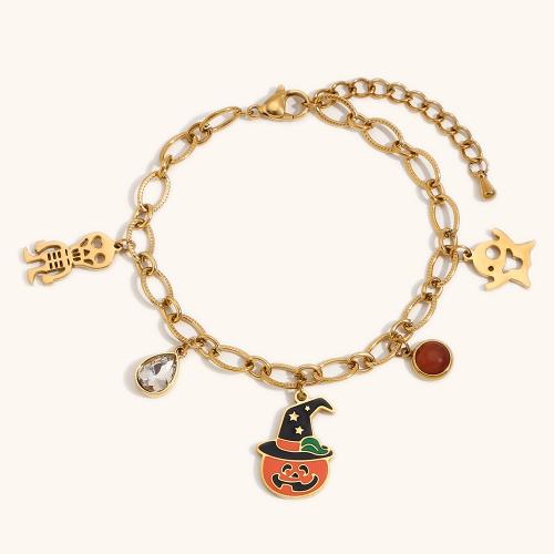 304 Edelstahl Armband, 18K vergoldet, Design für Halloween & für Frau & Emaille, verkauft von PC[