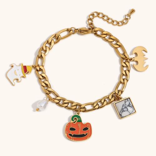 304 Edelstahl Armband, 18K vergoldet, Design für Halloween & für Frau & Emaille, verkauft von PC