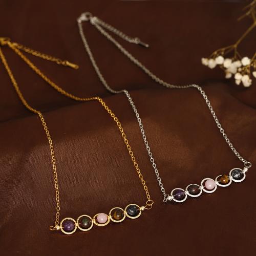 Stainless Steel Jewelry Necklace, 304 Stainless Steel, with Gemstone, with 1.97 Inch extender chain, handmade, fashion jewelry & for woman .6 Inch 