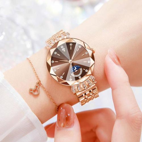 Zinc Alloy Watch Bracelet, with Glass & 304 Stainless Steel, Round, Life water resistant & Chinese movement & for woman & with rhinestone Approx 23.4 cm 