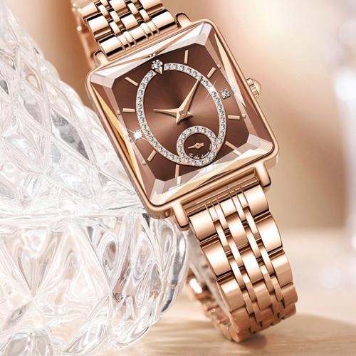 Zinc Alloy Watch Bracelet, with Glass & 304 Stainless Steel, Rectangle, Life water resistant & Chinese movement & for woman & with rhinestone Approx 23 cm 