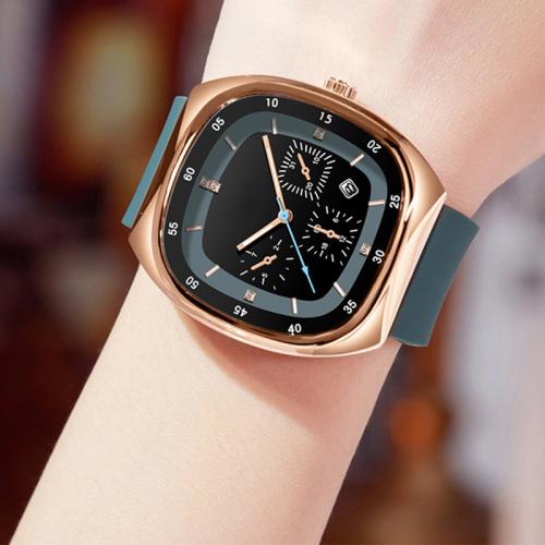 Zinc Alloy Watch Bracelet, with Glass & Silicone & 304 Stainless Steel, Square, Life water resistant & Chinese movement & for woman & luminated & with rhinestone Dial size Approx 18 cm 