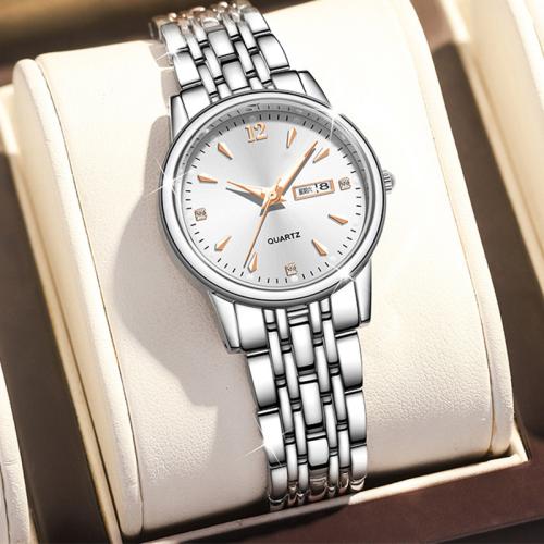 Zinc Alloy Watch Bracelet, with Glass & 304 Stainless Steel, Round, Life water resistant & Chinese movement & for woman & luminated & with rhinestone Dial size Approx 18 cm 