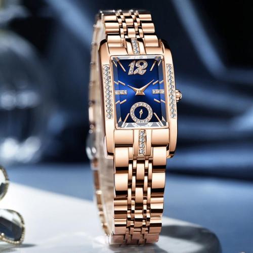 Zinc Alloy Watch Bracelet, with Glass & 304 Stainless Steel, Rectangle, Life water resistant & Chinese movement & for woman & with rhinestone Dial size Approx 23 cm 