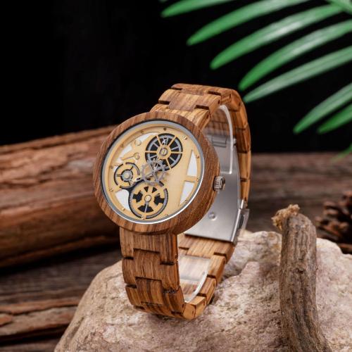 Wood Watch Bracelet, with Glass & 304 Stainless Steel, Round, Chinese movement & for man Approx 31.5 cm 