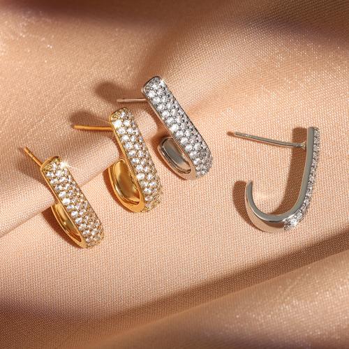 Rhinestone Brass Stud Earring, fashion jewelry & for woman & with rhinestone [