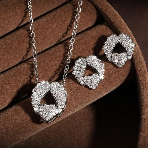 Zirkonia Micro Pave Schmucksets Messing, Stud Ohrring & Halskette, mit Verlängerungskettchen von 6cm, 2 Stück & Modeschmuck & Micro pave Zirkonia & für Frau, keine, Länge:ca. 40 cm, verkauft von setzen