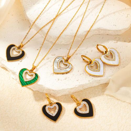 Cubic Zirconia Stainless Steel Jewelry Sets, 304 Stainless Steel, with Shell, Heart & micro pave cubic zirconia & for woman 