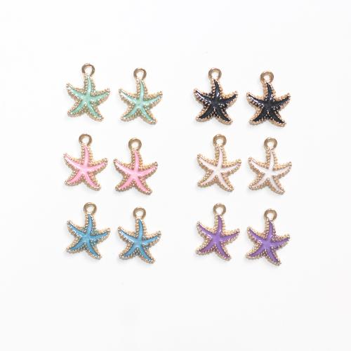 Zinc Alloy Enamel Pendants, Starfish, gold color plated, DIY 