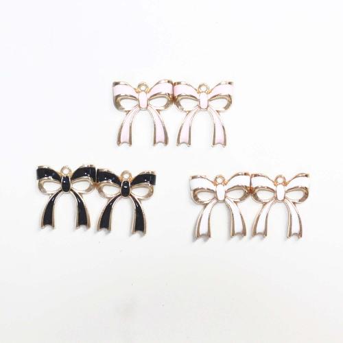 Zinc Alloy Enamel Pendants, Bowknot, gold color plated, DIY 