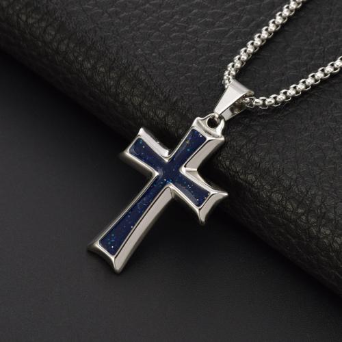 Stainless Steel Jewelry Necklace, 304 Stainless Steel, Cross, plated, for man & enamel cm 