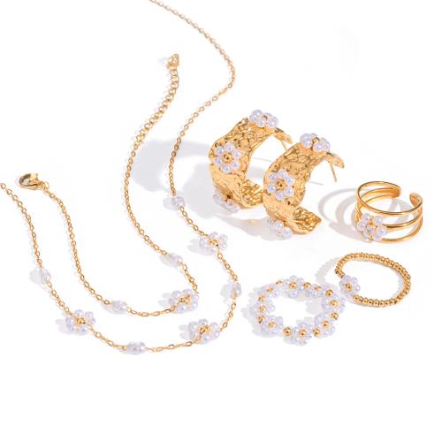 Rhinestone Edelstahl Schmuck Set, 304 Edelstahl, mit Kunststoff Perlen, goldfarben plattiert, Modeschmuck & verschiedene Stile für Wahl & mit Strass, goldfarben, verkauft von PC[