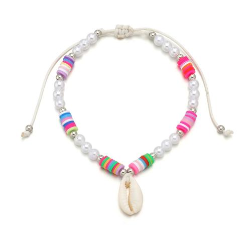 corde en nylon, avec argile de polymère & coquille & perle de plastique, bijoux de mode, couleurs mélangées, Vendu par PC