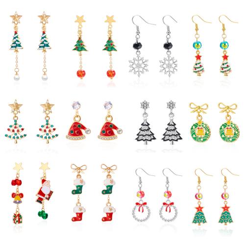 Pendientes de Navidad, aleación de zinc, chapado, Diseño de Navidad & para mujer & esmalte & con diamantes de imitación, Vendido por Par