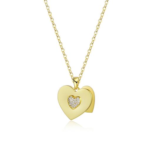 Rhinestone Brass Necklace, with 6cm extender chain, Heart, plated, fashion jewelry & Unisex & with rhinestone cm 