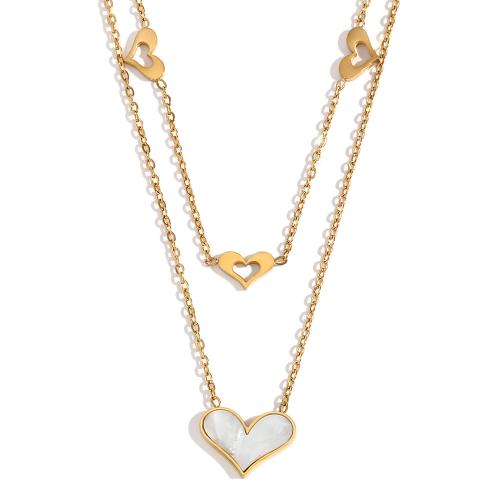 Stainless Steel Jewelry Necklace, 304 Stainless Steel, with Shell, Heart, Vacuum Ion Plating, for woman, gold 