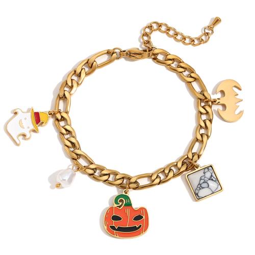 acero inoxidable 304 Pulsera, con Piedras preciosas & Perlas plásticas, Recubrimiento iónico al vacío, para mujer & esmalte, dorado, Vendido por UD