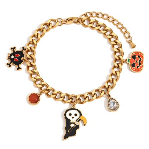 acero inoxidable 304 Pulsera, con Piedras preciosas, Recubrimiento iónico al vacío, micro arcilla de zirconia cúbica & para mujer & esmalte, dorado, Vendido por UD