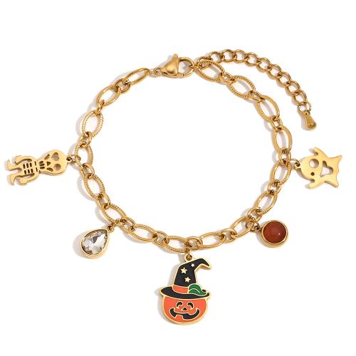 acero inoxidable 304 Pulsera, con Piedras preciosas, Recubrimiento iónico al vacío, micro arcilla de zirconia cúbica & para mujer & esmalte, dorado, Vendido por UD