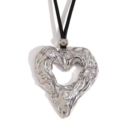 Stainless Steel Jewelry Necklace, 304 Stainless Steel, with Polyester Cord, Heart, Vacuum Ion Plating, for woman 