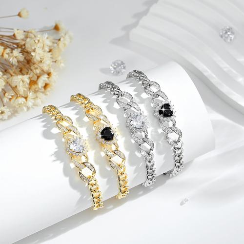 Cubic Zirconia Micro Pave Brass Bracelet, Heart, plated, micro pave cubic zirconia & for woman 