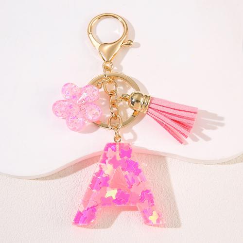 Zinc Alloy Key Clasp, with Sequins & Resin, epoxy gel, letters are from A to Z & multifunctional 