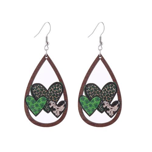 Wood Earring, Zinc Alloy, with Wood, printing & for woman 