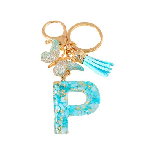 Zinc Alloy Key Clasp, with Resin, epoxy gel, letters are from A to Z & multifunctional golden, Product package size 