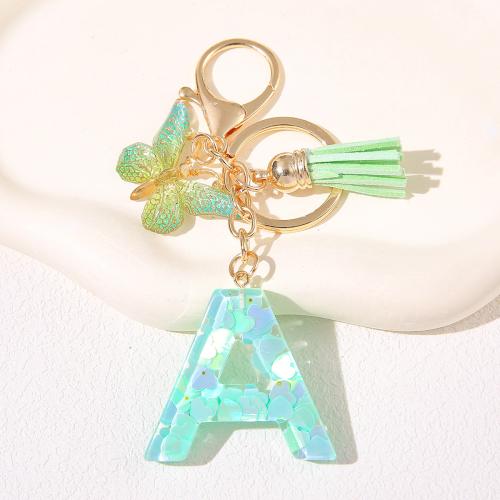 Zinc Alloy Key Clasp, with Sequins & Resin, epoxy gel, letters are from A to Z & multifunctional golden 