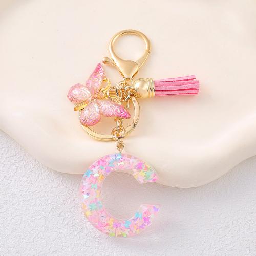 Zinc Alloy Key Clasp, with Sequins & Resin, epoxy gel, letters are from A to Z & multifunctional golden, Product package size 