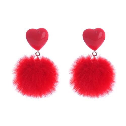 Resin Drop Earring, with Plush, plated, cute & for woman 