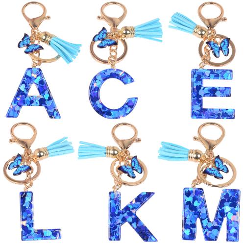 Zinc Alloy Key Clasp, with Resin, epoxy gel, letters are from A to Z & multifunctional golden, Product package size 