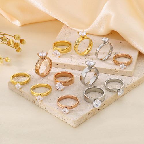 Rhinestone Stainless Steel Finger Ring, 304 Stainless Steel, Vacuum Ion Plating  & for woman & with rhinestone 