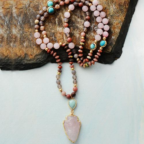 Rose Quartz Sweater Necklace, with turquoise & Agate & Zinc Alloy, fashion jewelry & for woman Approx 33.5 Inch 