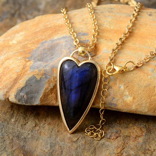 Labradorite Necklace, with Zinc Alloy, with 2inch extender chain, Heart, gold color plated, Bohemian style & Unisex Approx 19.7 Inch 