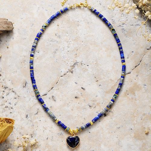 Lapis Lazuli Necklace, with Impression Jasper & Brass, Heart, vintage & Unisex Approx 15.7 Inch 