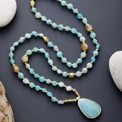 ​Amazonite​ Necklace, with Zinc Alloy, Bohemian style & Unisex Approx 31.5 Inch 