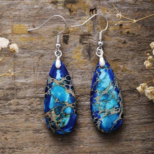 Impression Jasper Drop Earring, with Brass, Teardrop, platinum plated, folk style & for woman earring length 50-70mm 