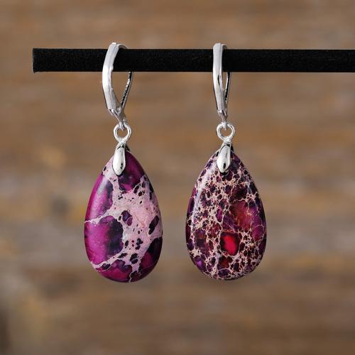 Gemstone Drop Earring, with Brass, Teardrop, platinum plated, folk style & for woman, earring length 50-60mm 