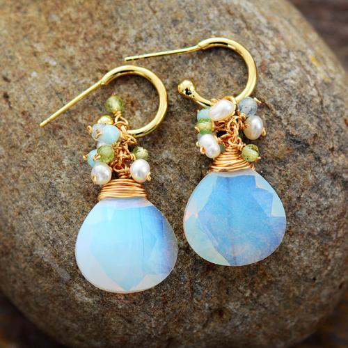 Gemstone Drop Earring, with Plastic Pearl & Brass, gold color plated, fashion jewelry & for woman 