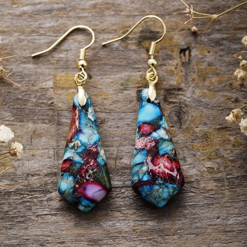 Impression Jasper Drop Earring, with Brass, Geometrical Pattern, plated, fashion jewelry & for woman earring length 60-70mm 