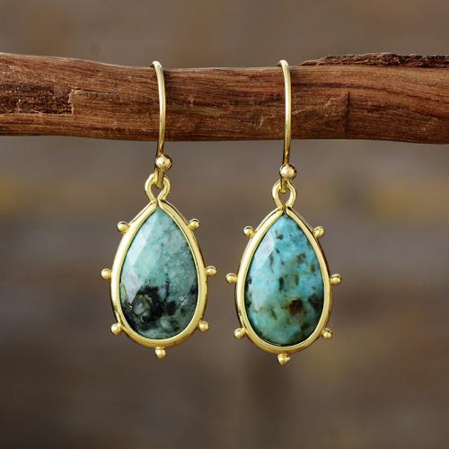 Gemstone Drop Earring, with Brass, Teardrop, gold color plated & for woman, earring length 40-60mm 