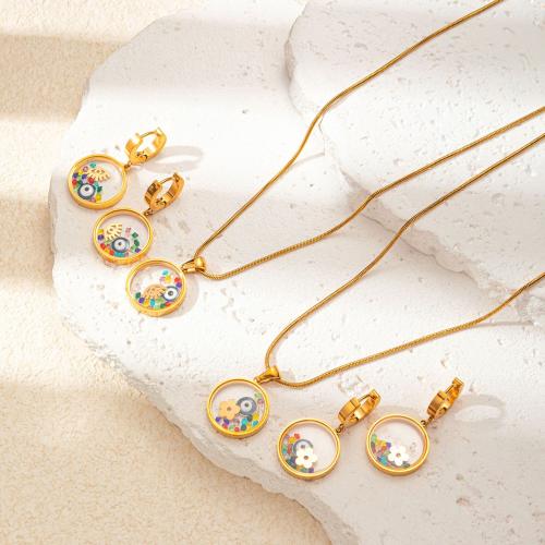 Rhinestone stainless steel Jewelry Set, 304 Stainless Steel, earring & necklace, with Rhinestone, with 5.5cm extender chain, 2 pieces & for woman, golden Approx 39.5 cm [