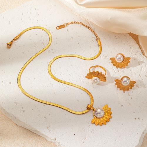 Fashion Stainless Steel Jewelry Sets, 304 Stainless Steel, with Plastic Pearl, fashion jewelry & for woman, golden [