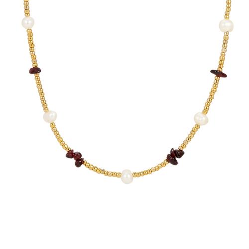 Los granos de cristal collar de esmalte, Vidrio, con Piedras preciosas & Perlas cultivadas de agua dulce & metal, con 5cm extender cadena, chapado en color dorado, Joyería & para mujer, longitud:aproximado 38 cm, Vendido por UD