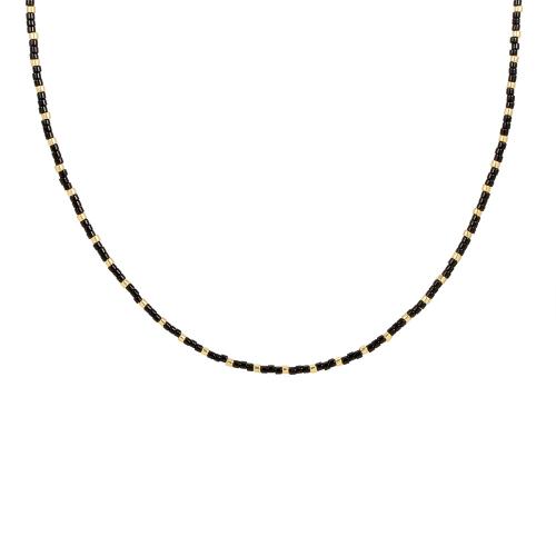 Los granos de cristal collar de esmalte, Vidrio, con metal, con 5cm extender cadena, chapado en color dorado, Joyería & para mujer, Negro, 2mm, longitud:aproximado 38 cm, Vendido por UD