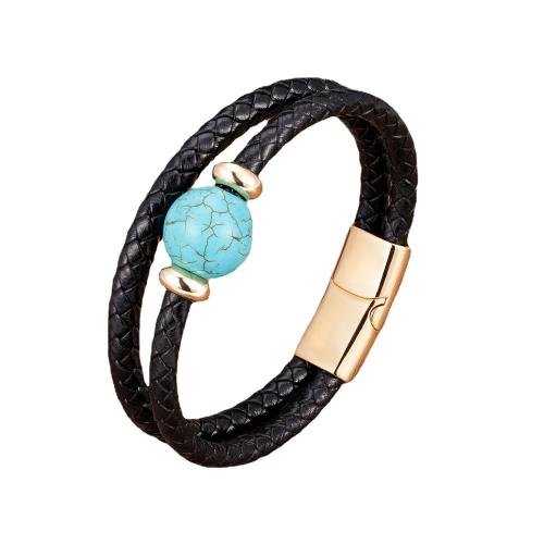 bracelet de cordon en PU , cuir PU, avec Pierre naturelle & Acier inoxydable 304, Placage ionique sous vide, bijoux de mode & unisexe, plus de couleurs à choisir Environ 21 cm, Vendu par PC